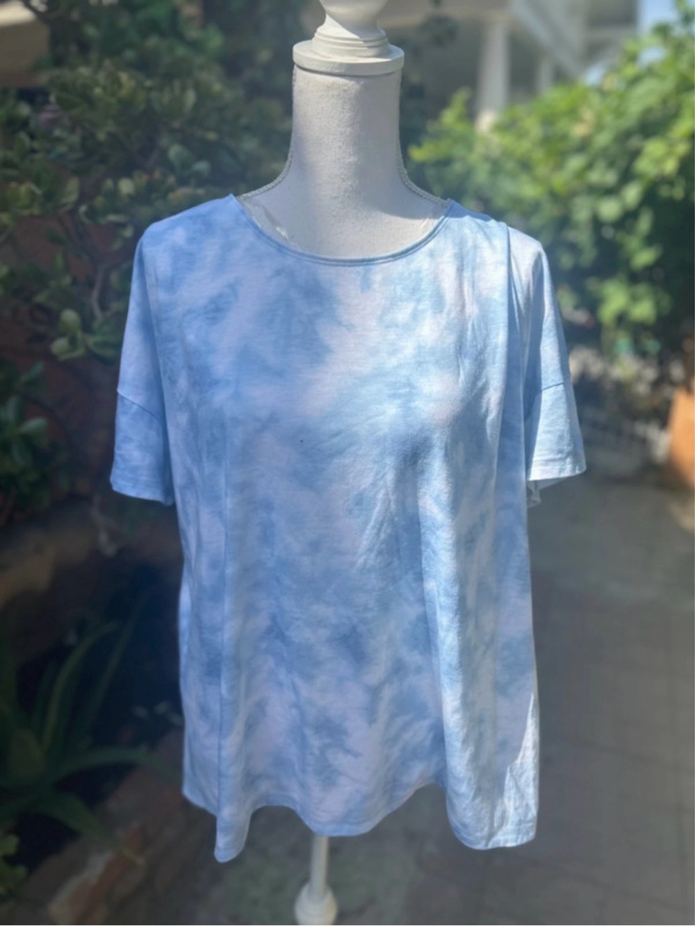 Ideology Light Blue Tie-Dye Crewneck Short Sleeve Top